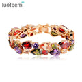 LUOTEEMI Mona Lisa CZ Bracelet 18K Rose/Champagne Gold Plated Multicolor Cubic Zirconia Women Bride Wedding Bangles