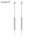 LUOTEEMI Women Silver Color Classic 7pcs Round Cut Cubic Zirconia Statement Link Chain Drop Earrings for Female Dangle Earrings