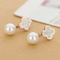 Beautiful Design CZ Crystal Earrings Jewelry Stainless Steel Waterproof Imitation Pearl Earrings for Girl Women