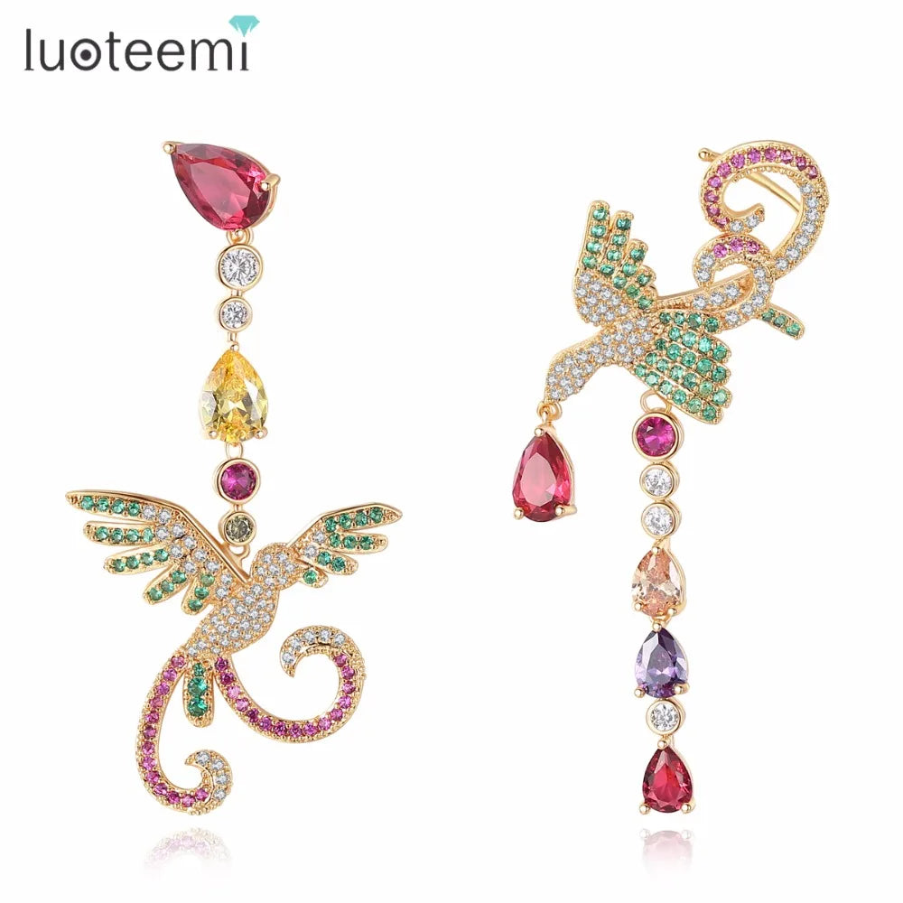 LUOTEEMI Delicate Gorgeous Sumptuous Multicolor Phoenix Shape Long Drop Earrings Gift for Girl Friend Wife Party