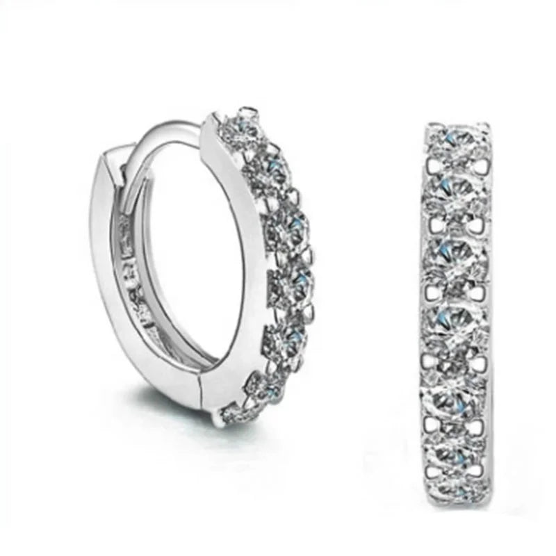 GE11 Trendy Classic 925 Sterling Silver Zircon Diamond Ear Fine Jewelry Huggie Hoop Earrings Women Wedding Engagement Party Gift