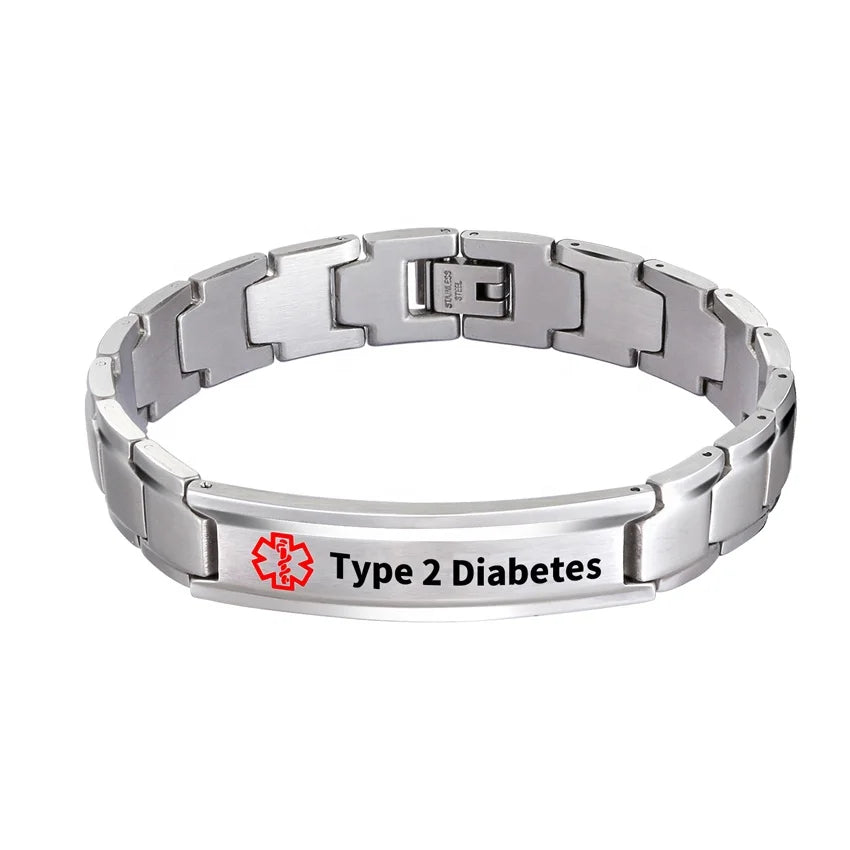 Type 2 Diabetes Symbol Bracelets Stainless Steel for Men & Female Health Fashion Jewelry Bracelet