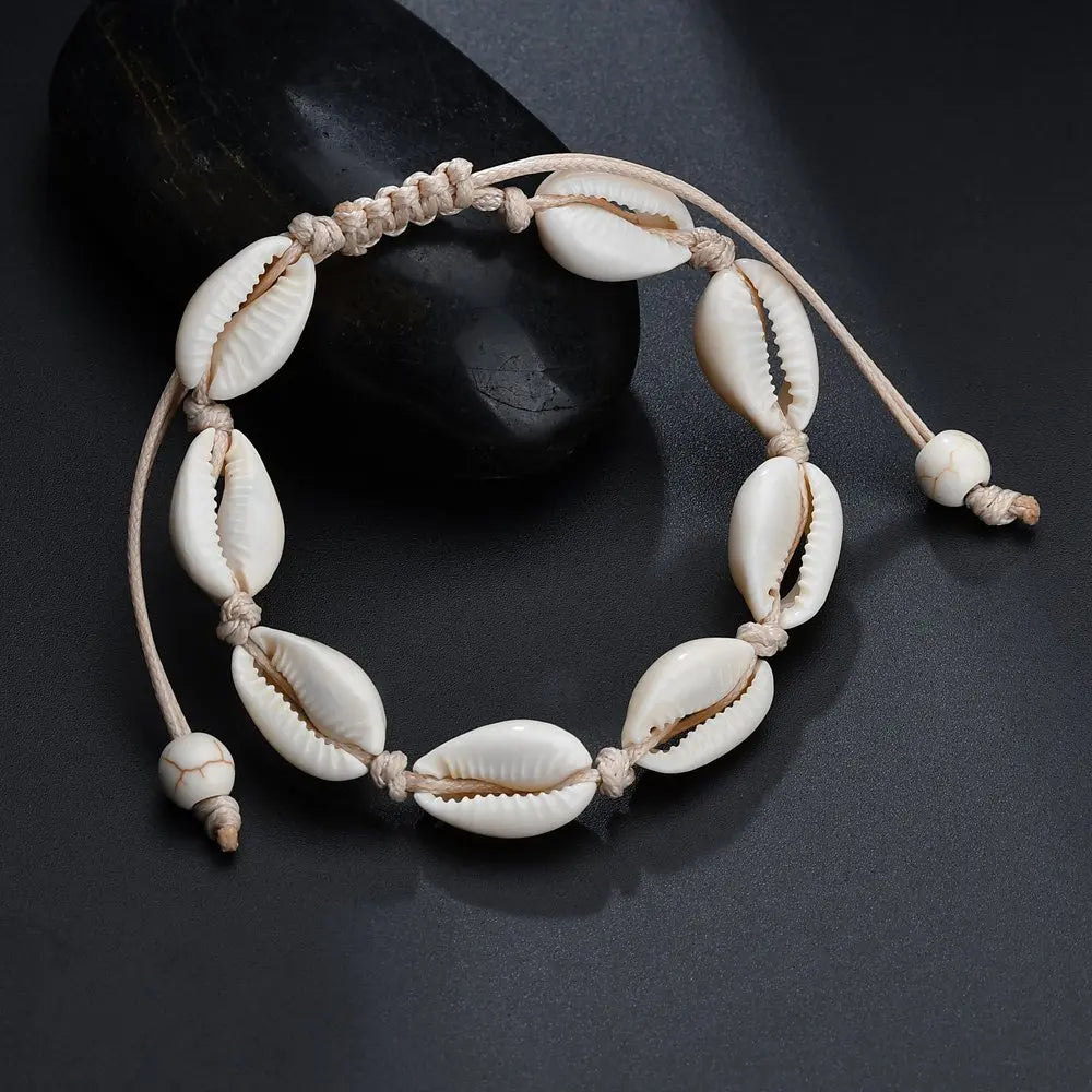 Handmade Natural Seashell Knit Bracelet Simple Shell Fashion Charm Bracelets for Women Beach Jewelry (KB8173)