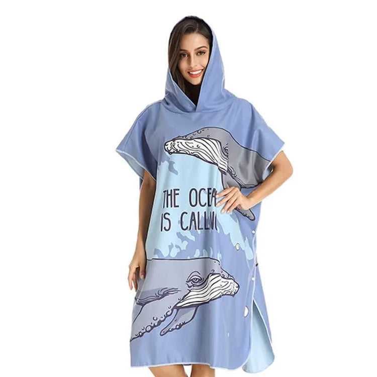 ORM/ODM Plain Quick Dry Sublimated Digital Printed Hooded Adult Surf Beach Changing Robe Microfibra Poncho Toalla Sand-Free