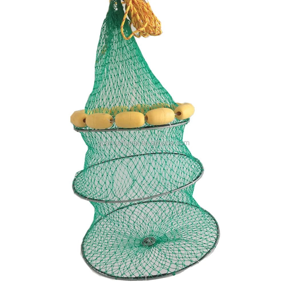 Portable Green Multi Size Nylon Mesh Shrimp Floating Folding Fishing Net Cage