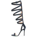 Blue Strappy Stiletto Sandals for Women Ladies High Heel Evening Dress Shoes Big Size 2018 Summer Knee High Gladiator Boots