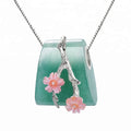 Vintage Silver Plum Flower Natural Jadeite Aventurine Pendant