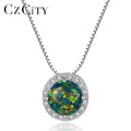 CZCITY S925 Sterling Silver Jewelry Synthetic Colorful Round Opal Pendant Silver Necklace for Women