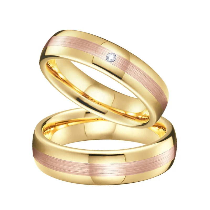 Custom Couple Tungsten Carbide Rings Men Finger Wedding Bands Jewelry Women 18K Rose Yellow Gold Plated Rings