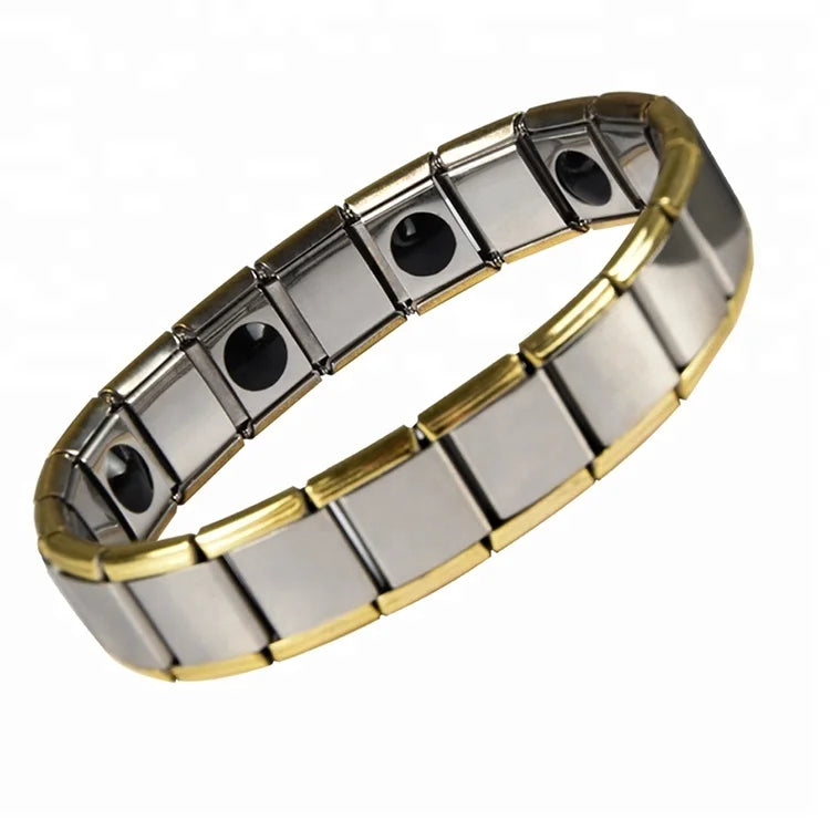 Best Friend Gold Side Magnetic Positive Energy Germanium Stainless Steel Charm Unisex Elastic Bracelet