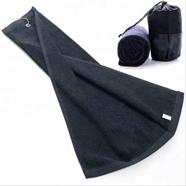 Black Cotton Golf Towels With Eyelet and Hook Cotton Golf Towel