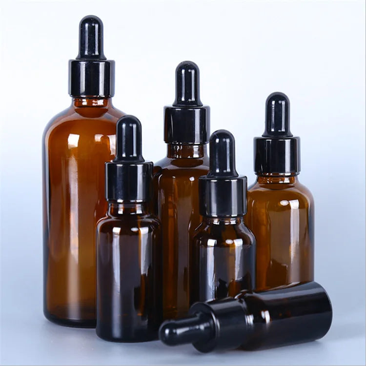 10ml 20ml 30ml 50ml 100m Glass Cosmetic Screw Cap Round Amber Essential Oil Bottles with Dropper
