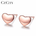 CZCITY Trendy Love Heart Design Petite Women Charm Rose Gold Color Genuine 925 Sterling Silver Stud Earrings