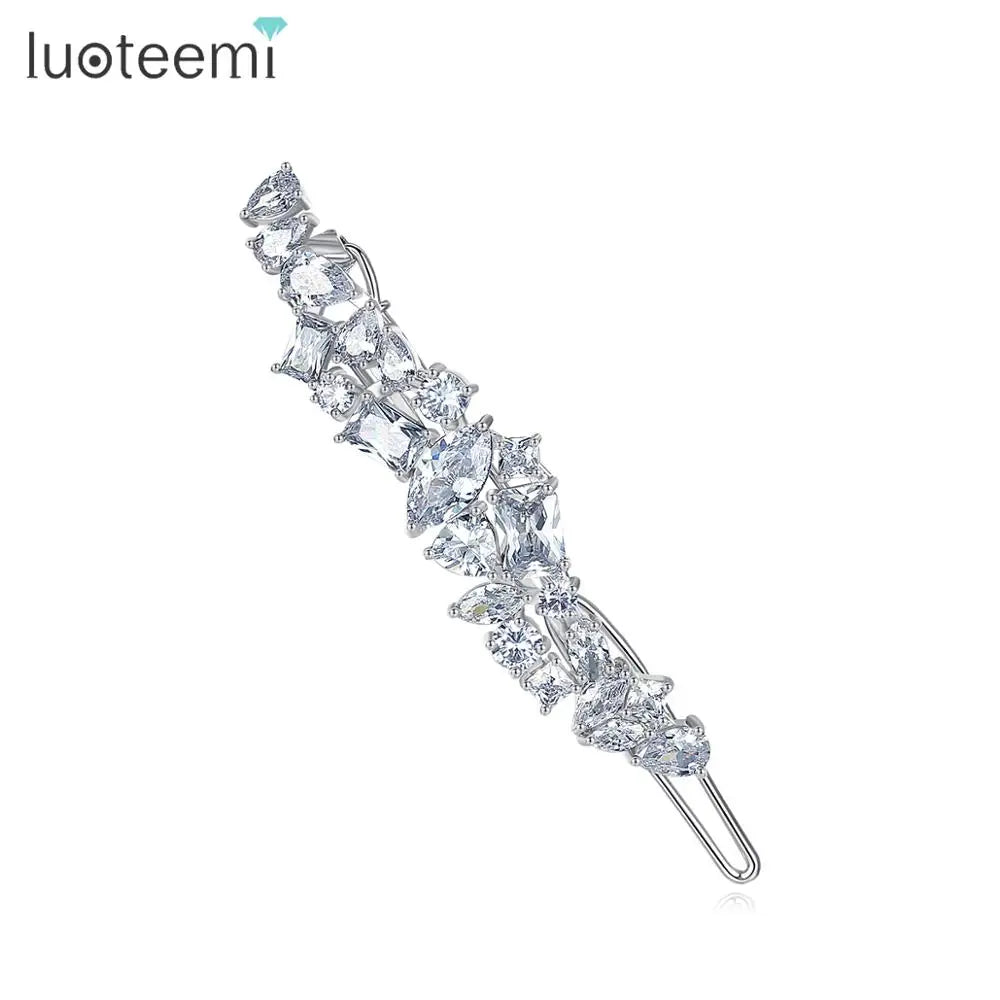 LUOTEEMI Luxury Cubic Zirconia Flower Hair Pins for Women Hair Accessories Jewelry Hair Flower Pin
