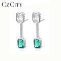 CZCITY Hottest Selling Elegant Emerald Geometric Earring Dangle Sterling Silver  Stud Earrings for Women Jewelry Christmas Gift