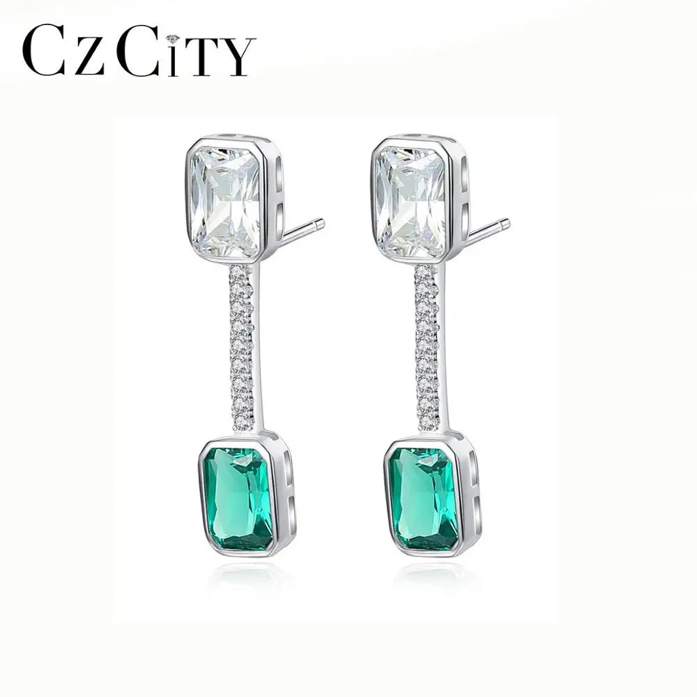 CZCITY Hottest Selling Elegant Emerald Geometric Earring Dangle Sterling Silver  Stud Earrings for Women Jewelry Christmas Gift