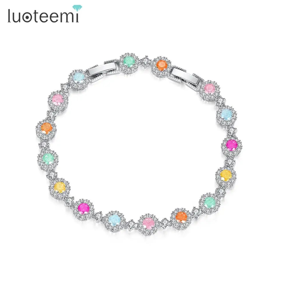 LUOTEEMI Hot Selling White Gold Plated Jewellery Turkish Fashion Brand Girl Trending Cubic Zirconia Tennis Bracelet