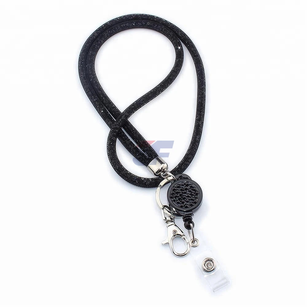 Custom ShinyFans SF-6666 Polyester/Nylon Lanyard Metal Hook New Design Web Rhinestone Charm 90cm Certified Customizable Sides