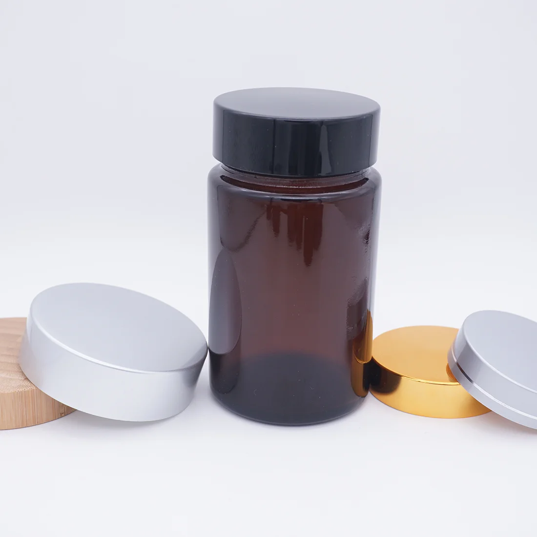 Amber Skin Care Cream Glass 200ml Cosmetic Jar with Black Lid