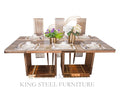 Foshan Hot Furniture Luxury Marble Top Dining Table Modern Dining Room Furniture Luxury Metal Stainless Steel Dining Table Set