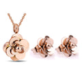 Wholesale Fashion Jewelry Hot Sale Stainless Steel Rose Flower Earring Necklace Jewelry Set for Women