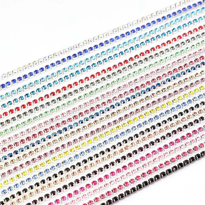 JC Colorful Rhinestone Chain Trim Claw Rhinestone Sliver Bottom Crystal Chain