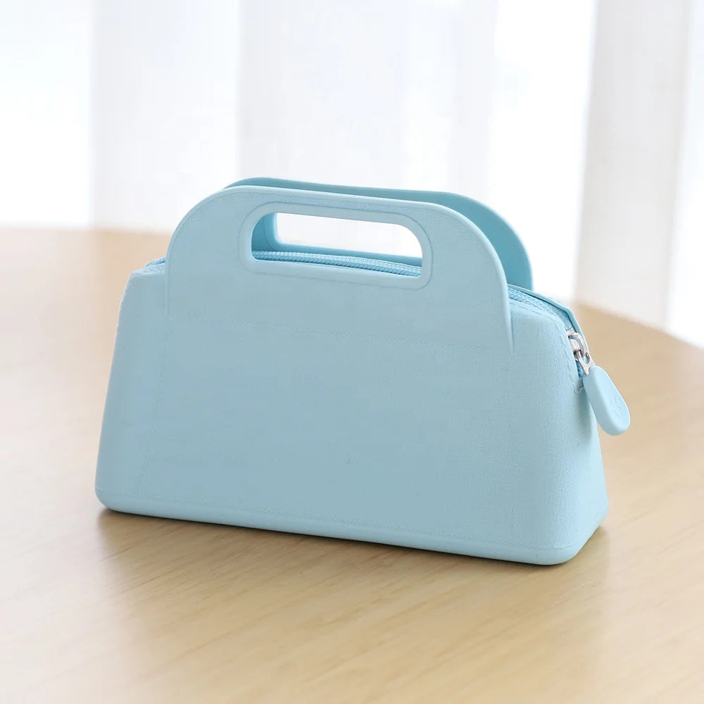 Small Silicone Waterproof Makeup Cosmetic Pouch Clutch Bag for Women Blue White Box Packaging Custom Logo Available