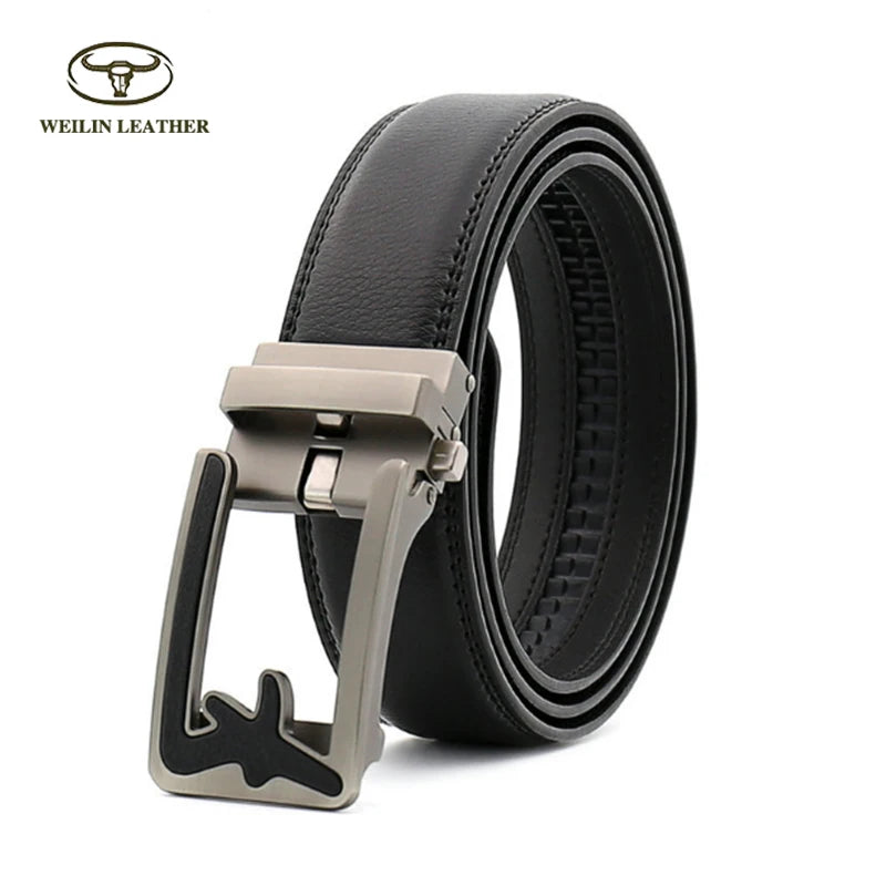 New Style 3.5cm Fashion Mens Automatic Belt Adjustable Leather Belt Auto Buckle Rachet Belt