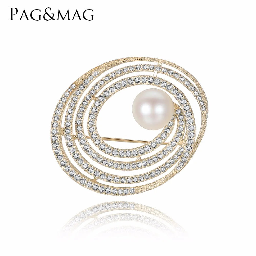 PAG&MAG Wholesale Brooches and Pins Sliver Bird's Nest Shaped Paved Tiny Shiny Zircon Brooch Put in Pearl for Women Brooches