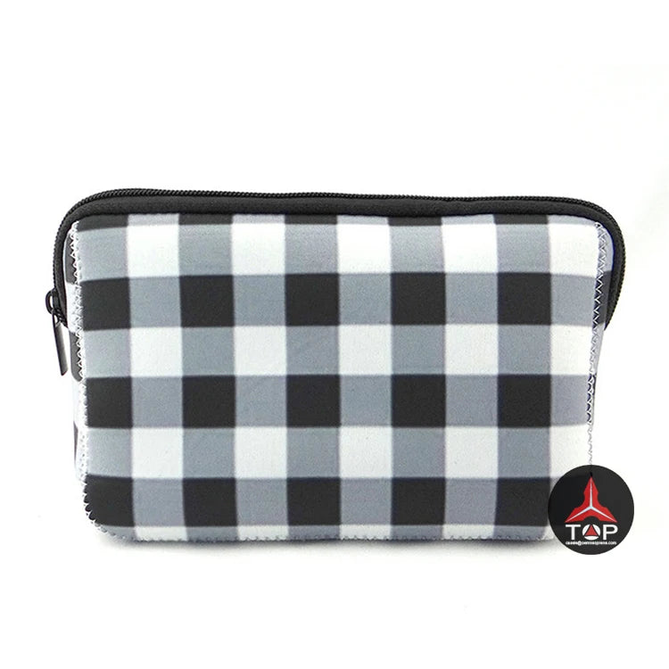 Plaid Multifunctional Neoprene Cosmetic Organizer Pencil Storage Bag