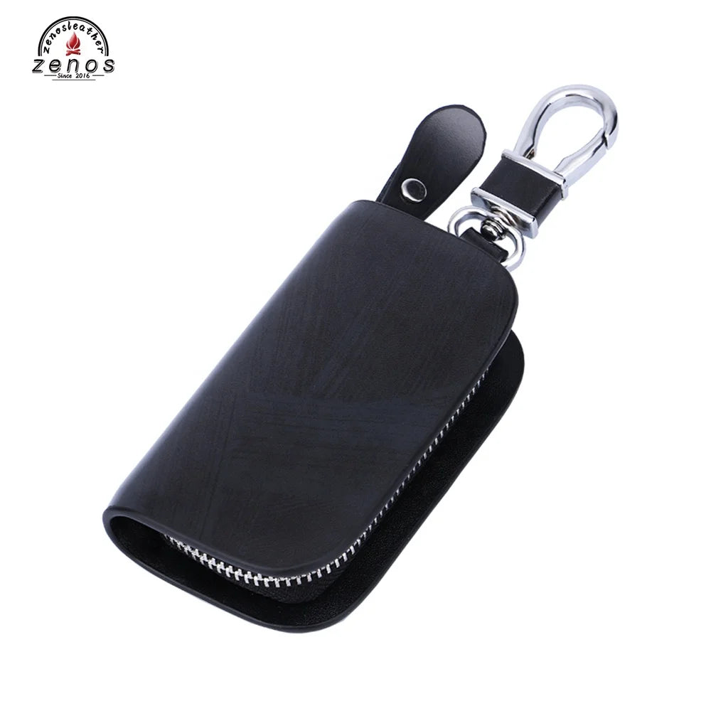 Zenos RFID PU Leather Key Holder with Zipper Geometric Pattern Car Remote Key Case