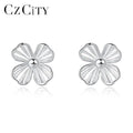 CZCITY 925 Sterling Silver Lovely Minimalist Flower Shaped Stud Earrings Fine Jewelry for Women
