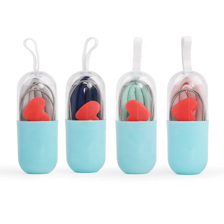 Hot Sell Eco-Friendly Food Grade 20cm Collapsible Silicone Bending Straw Cases Cleaning Brushes Heat-resistant Dishwasher Safe