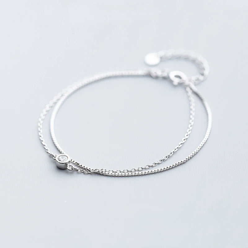925 Sterling Silver Double Layer Chain Zircon Wedding Bracelets for Women Jewelry Gifts