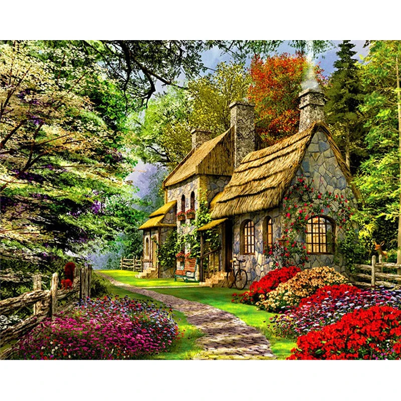 CHENISTORY 99085 Paint by Numbers Landscape Oil Spring Cottage No Frame for Kits