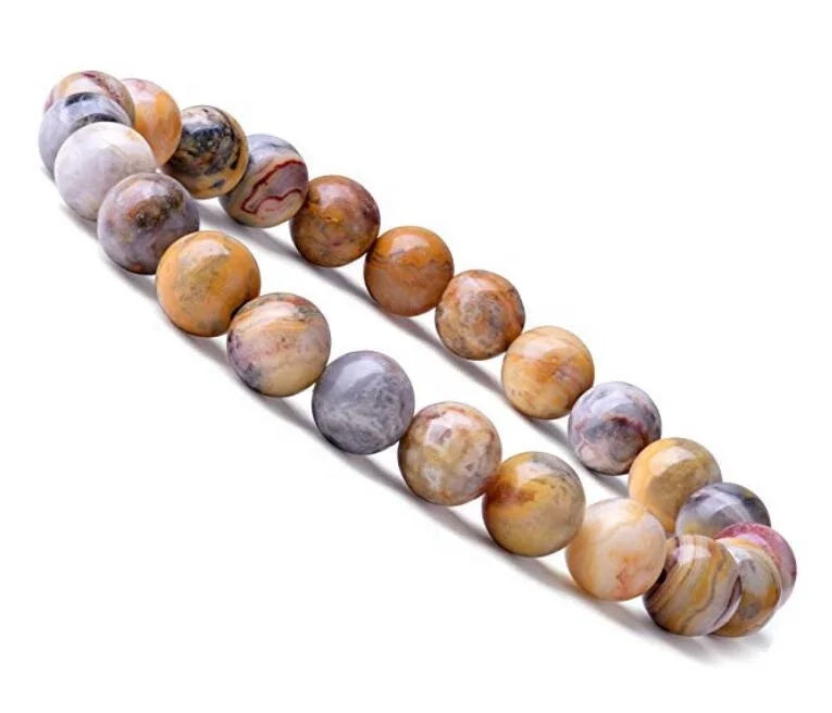 Natural Semi-precious Crazy Agate Crystals Healing Stone 8mm Stretch Gemstone Beads Fashion Bracelets & Bangles
