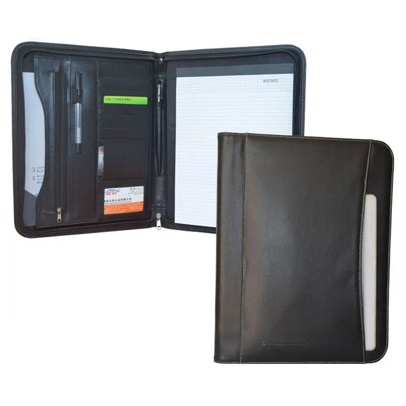 Modernqiu Custom Men's A4 Leather Portfolio Cheap Business Zipper Art Filing Product