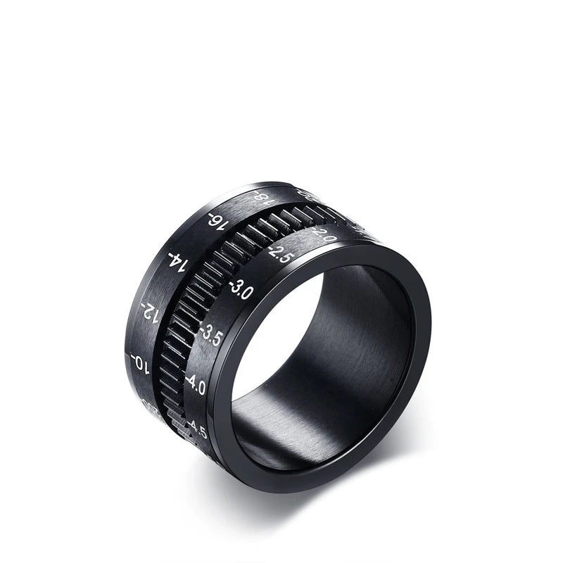 Adjustable Spinner Camera Lens Black Men Finger Ring