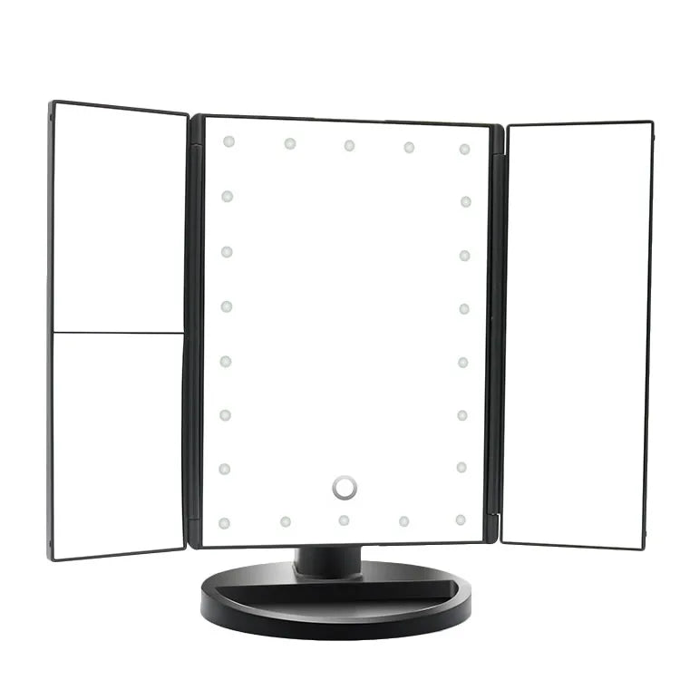 Hot-Selling New Model Desktop Mirror Trifold Plastic 1/2/3/10X Magnifying Touch Switch Brightness Adjustment Logo Printed LED