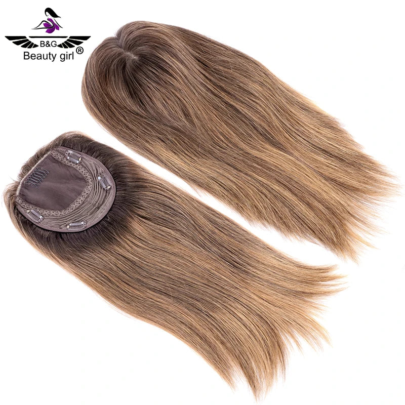 Beauty Girl Raw Remy European Hair Silk Top with Weft Topper Pieces Natural Human Hair Toupee for Thin Hair Women
