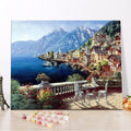 CHENISTORY 99021-Y Custom Designs DIY Painting Seaside Village House Paint by Number Kit Handmade Oil Painting on Canvas