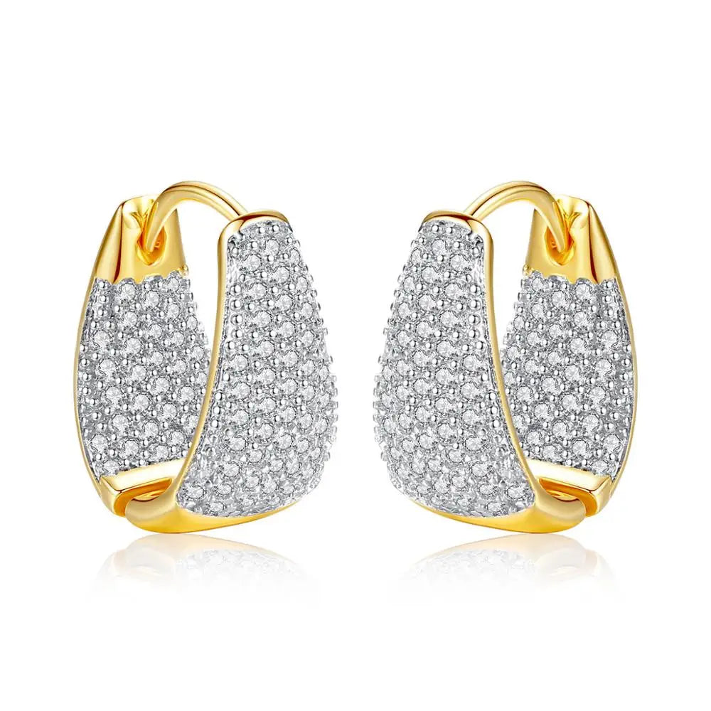 LUOTEEMI Grace Refinement Fashion Gold Color Clear Stud Earrings Paved Micro a AA Cubic Zircon Ear Hoop Jewelry for Women