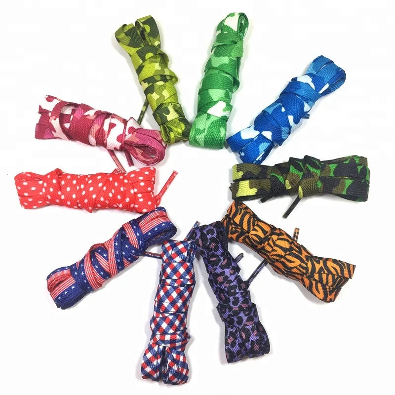 Wholesale Customizable 10mm Width Polyester Sport Shoe Laces Flat Single Layer Transparent Plastic Tips 115cm Length Sublimating