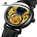 For Shanghai Automatic Mechanical Luxury Skeleton Moon Phase Gold Leather Strap Men's Watch 24mm Band