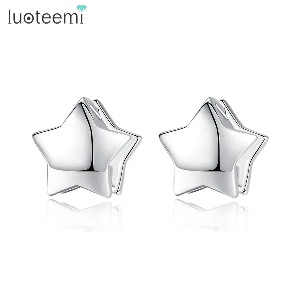 LUOTEEMI Fashion Lovely Star Shape Stud Earrings Real Gold Plated Korea Cute Earring Gift for Girl Wholesale Jewelry