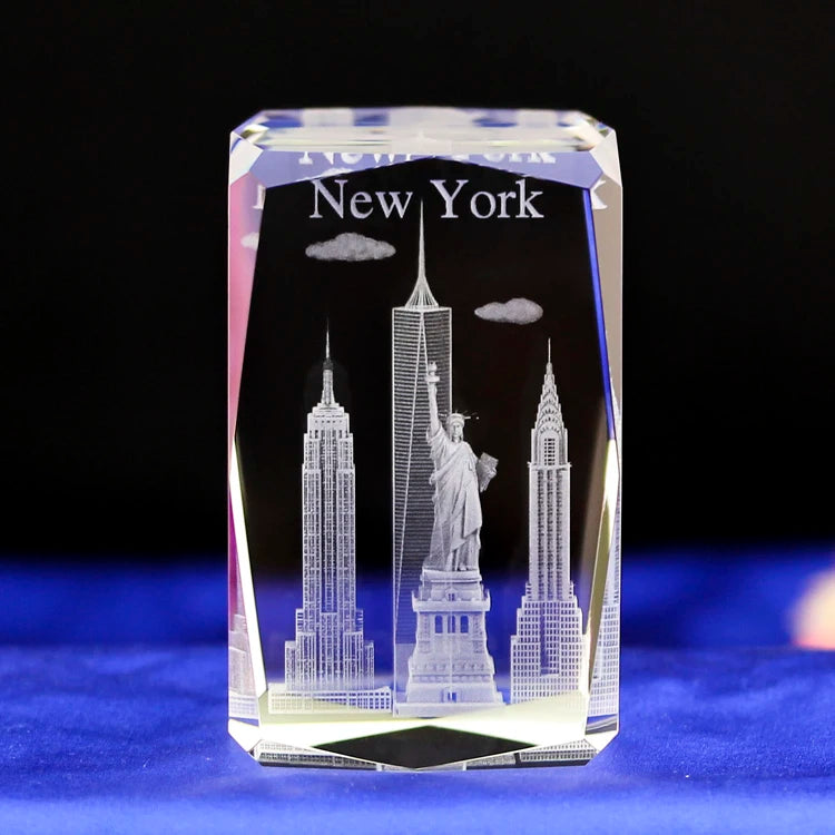 Small Bridge New Design Premium Famous Building New York City 3d Laser Engraved Glass Cube