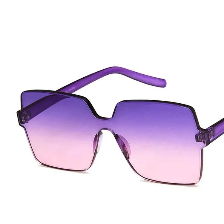 2019 Rimless Frame Gradient Transparent Color Oversize PC Lenses Light Weight Comfortable Fashion Sunglasses with UV Protection