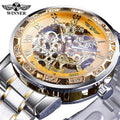 Winner 01B Fashion Diamond Display Luminous Hands Gear Movement Retro Royal Design Men Mechanical Skeleton Wrist Watches