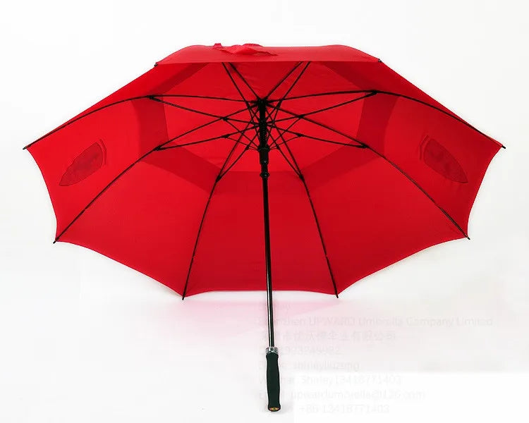 Double Canopy Red Color 30 Inch Print Golf Umbrella Shenzhen Custom  Golf Umbrella Windproof