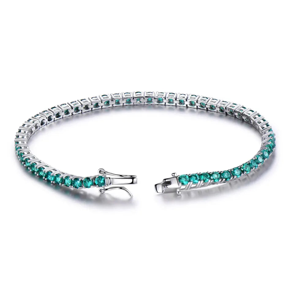 Simple Wedding Valentine's Day Gift 925 Sterling Silver Bracelet Emerald Gemstone Women's Bracelet Hot Sale Classic 3mm 3pcs